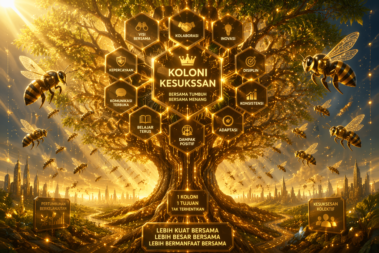 Ilustrasi inspirasi dari koloni lebah untuk kesuksesan